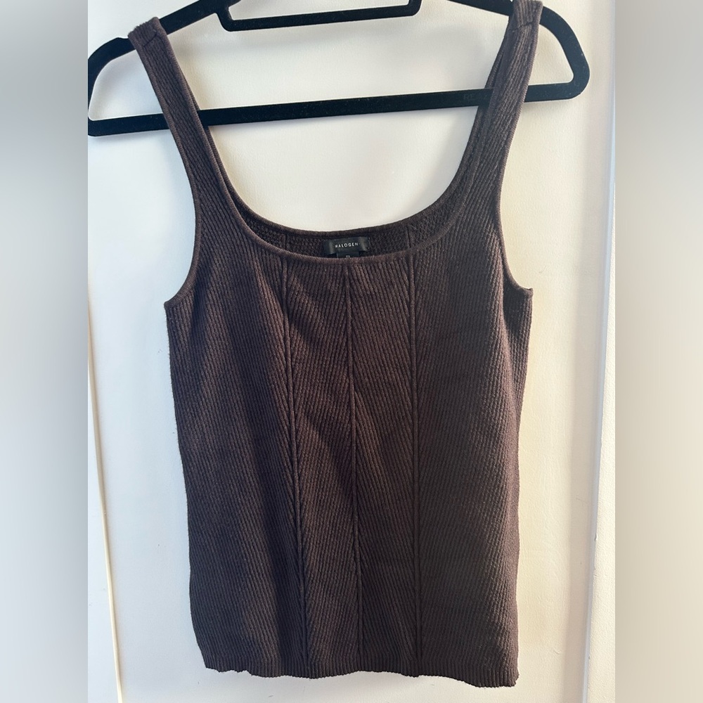 Halogen Brown Ribbed Fitted Tank Top
